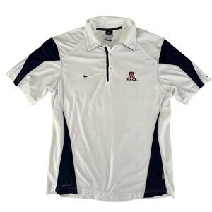 Nike Dri Fit Polo Arizona Wildcats White Navy Golf Shirt Mens L NCAA Logo UA